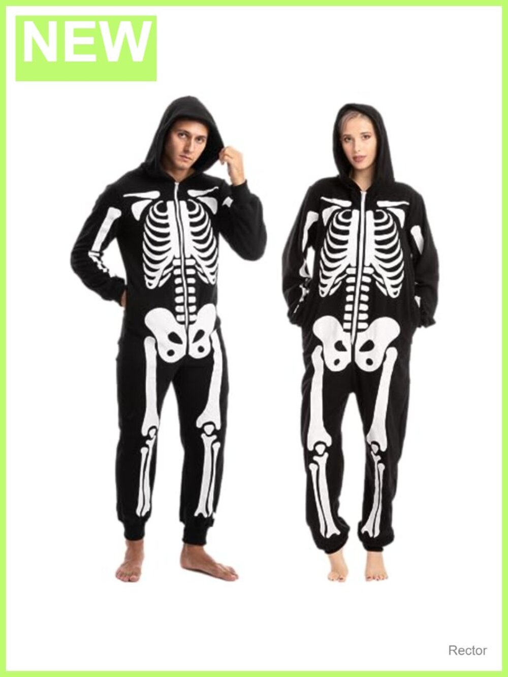 Unisex Skeleton Jumpsuit Costume Hooded Zip Halloween Party Adult